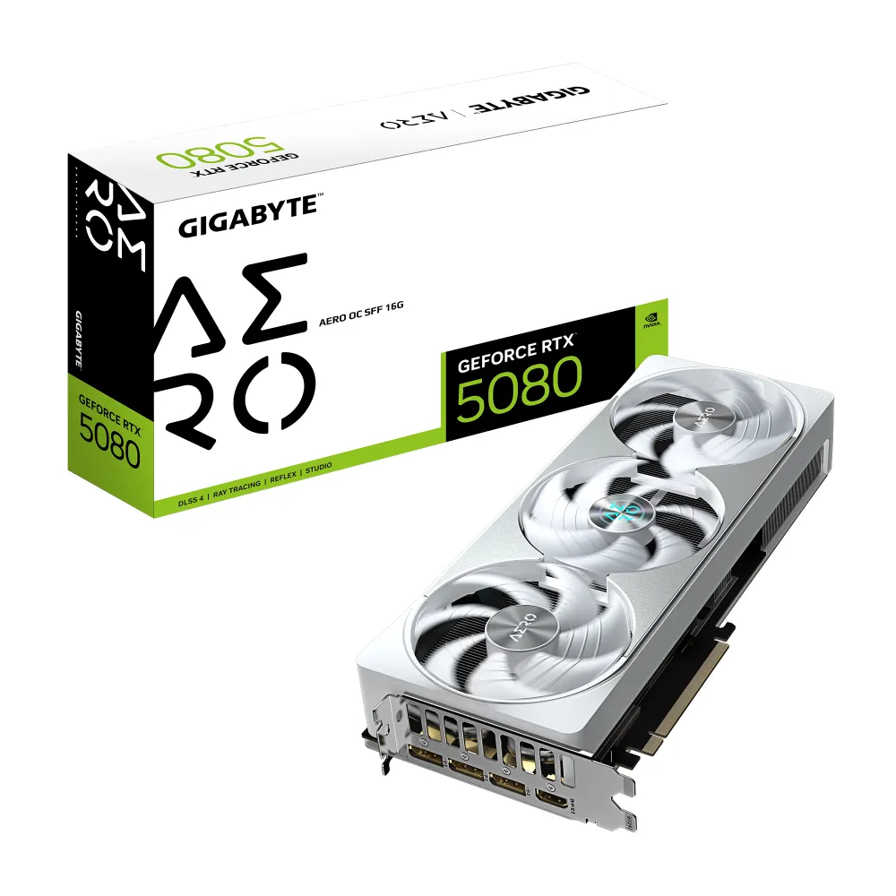 GIGABYTE GeForce RTX 5080 AERO OC SFF 16G Scheda Grafica - 16GB GDDR7, 256 bit, PCI-E 5.0, 2730MHz Core Clock, 3 x DisplayPort, 1 x HDMI, GV-N5080AERO OC-16GD